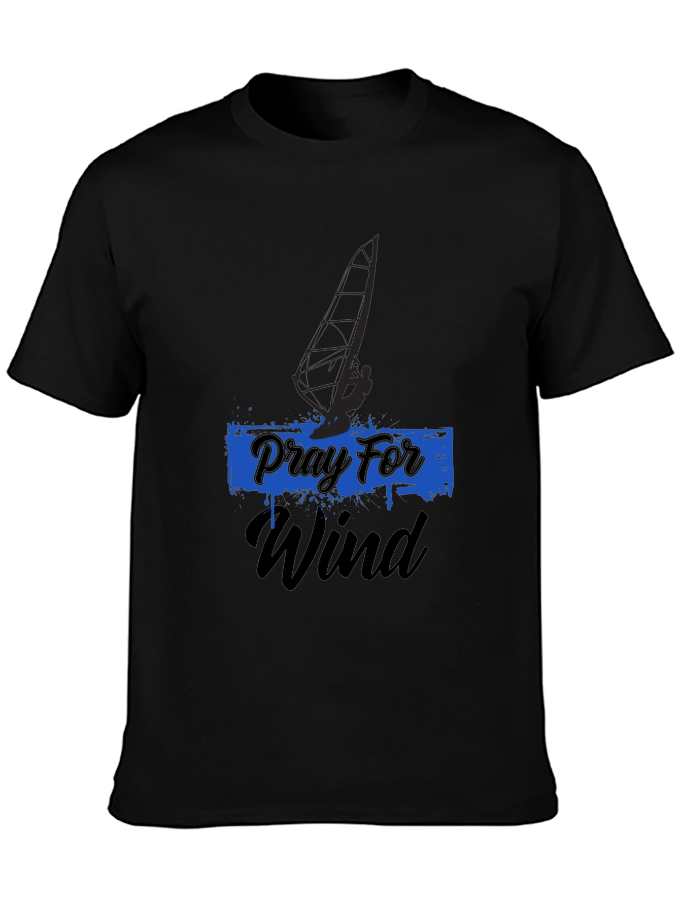 Pray For Wind Black T-Shirt - Windsurfing Design