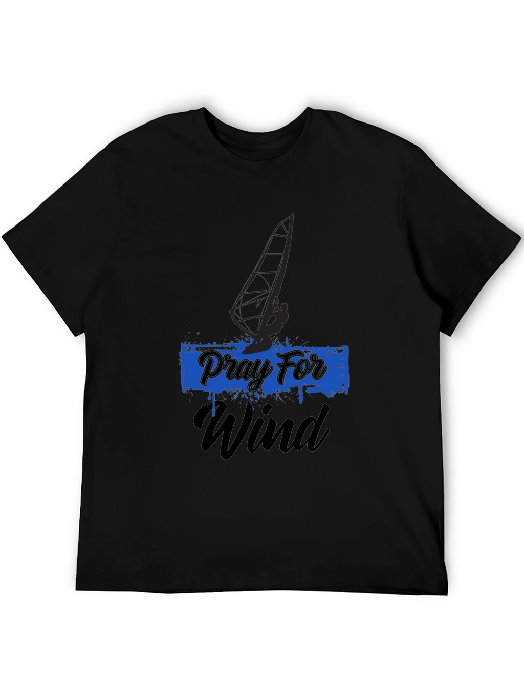 Pray For Wind Black T-Shirt - Windsurfing Design
