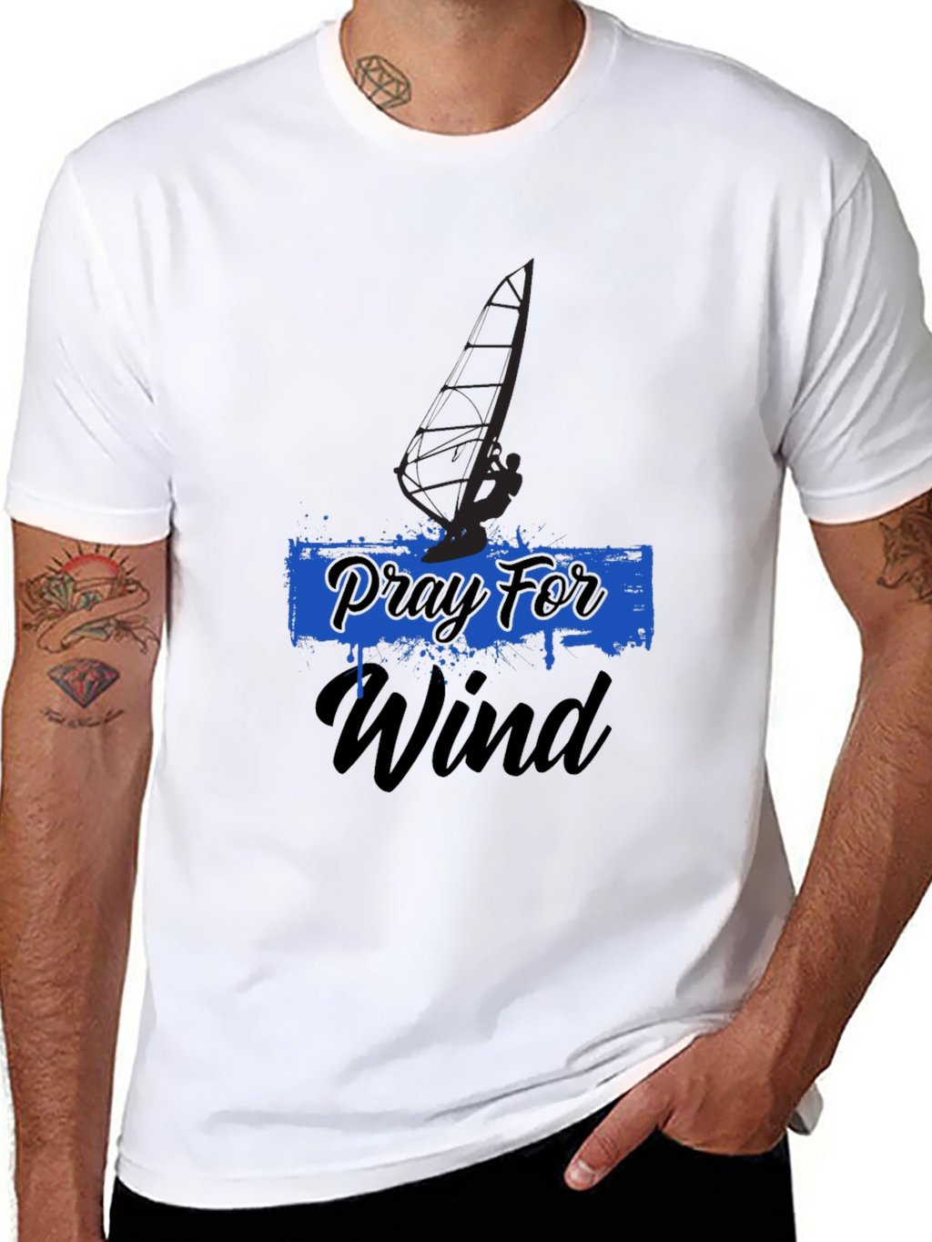 Pray For Wind Black T-Shirt - Windsurfing Design