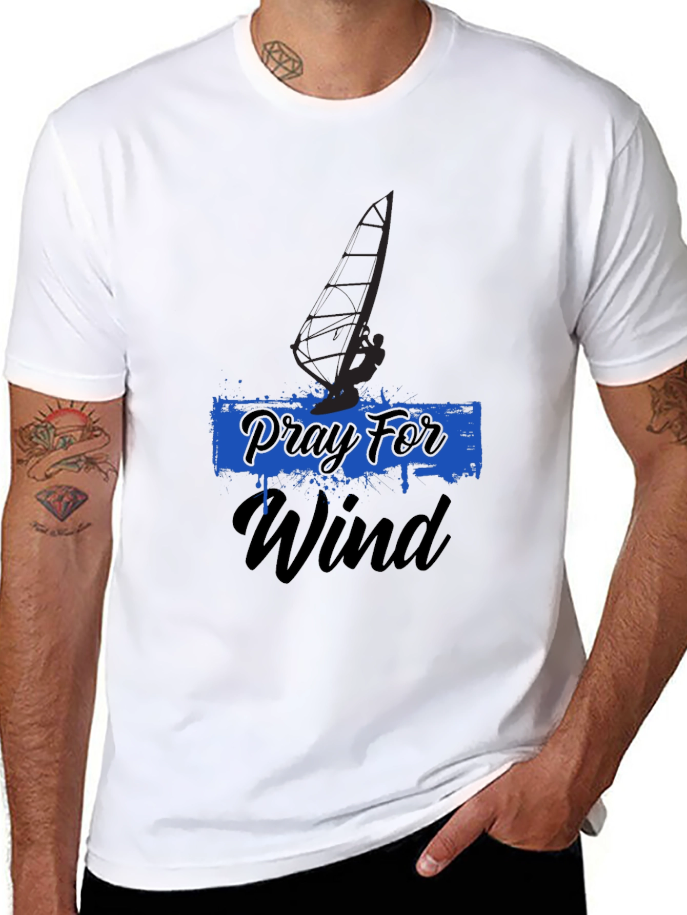 Pray For Wind Black T-Shirt - Windsurfing Design