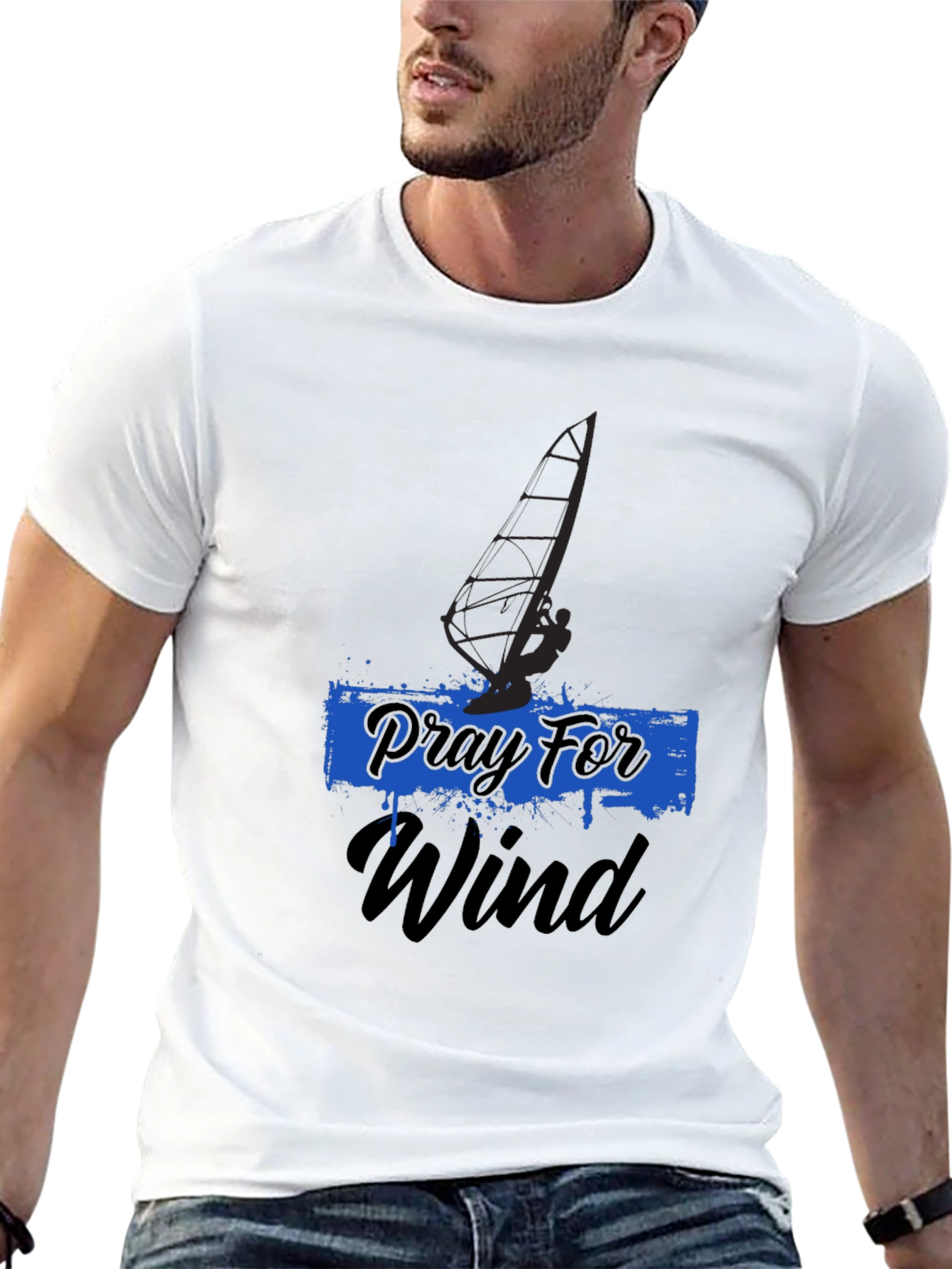 Pray For Wind Black T-Shirt - Windsurfing Design