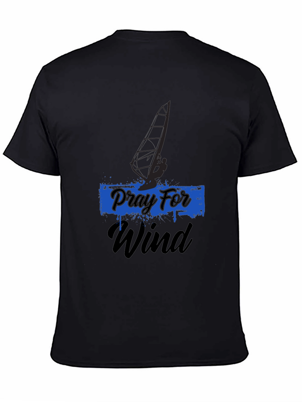 Pray For Wind Black T-Shirt - Windsurfing Design