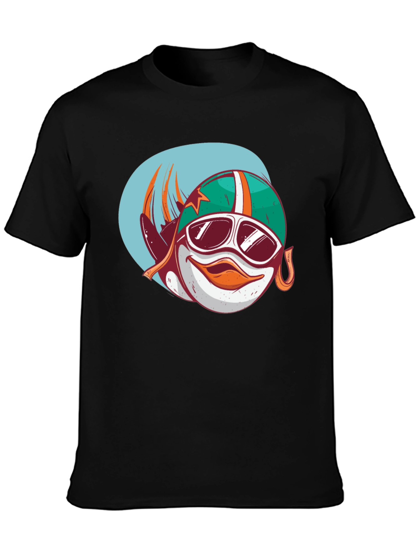 Cool Cartoon Racer Fish Graphic Black T-Shirt