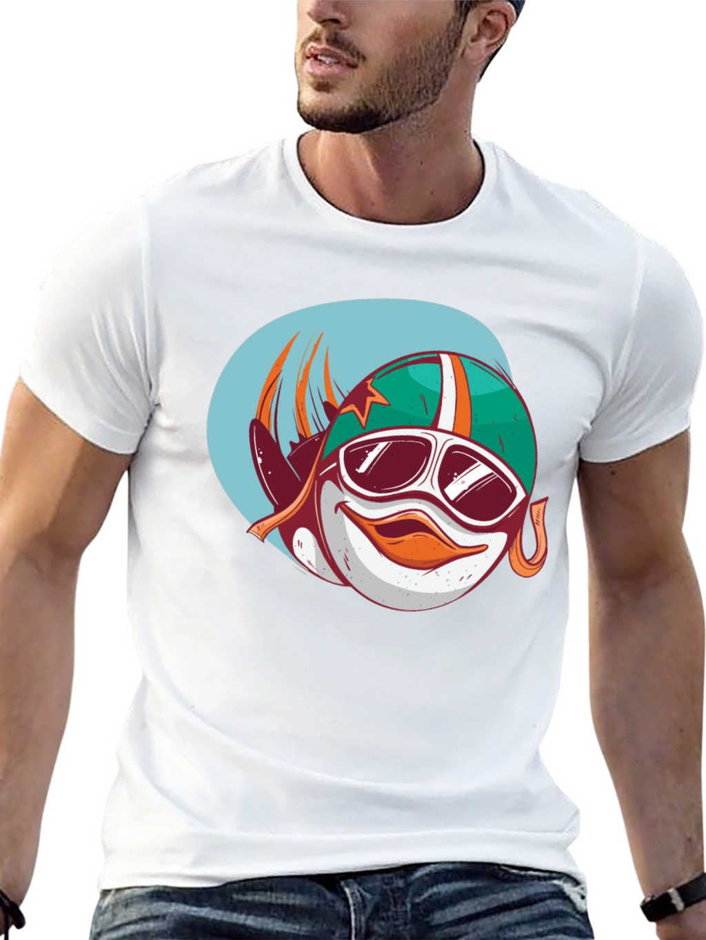 Cool Cartoon Racer Fish Graphic Black T-Shirt