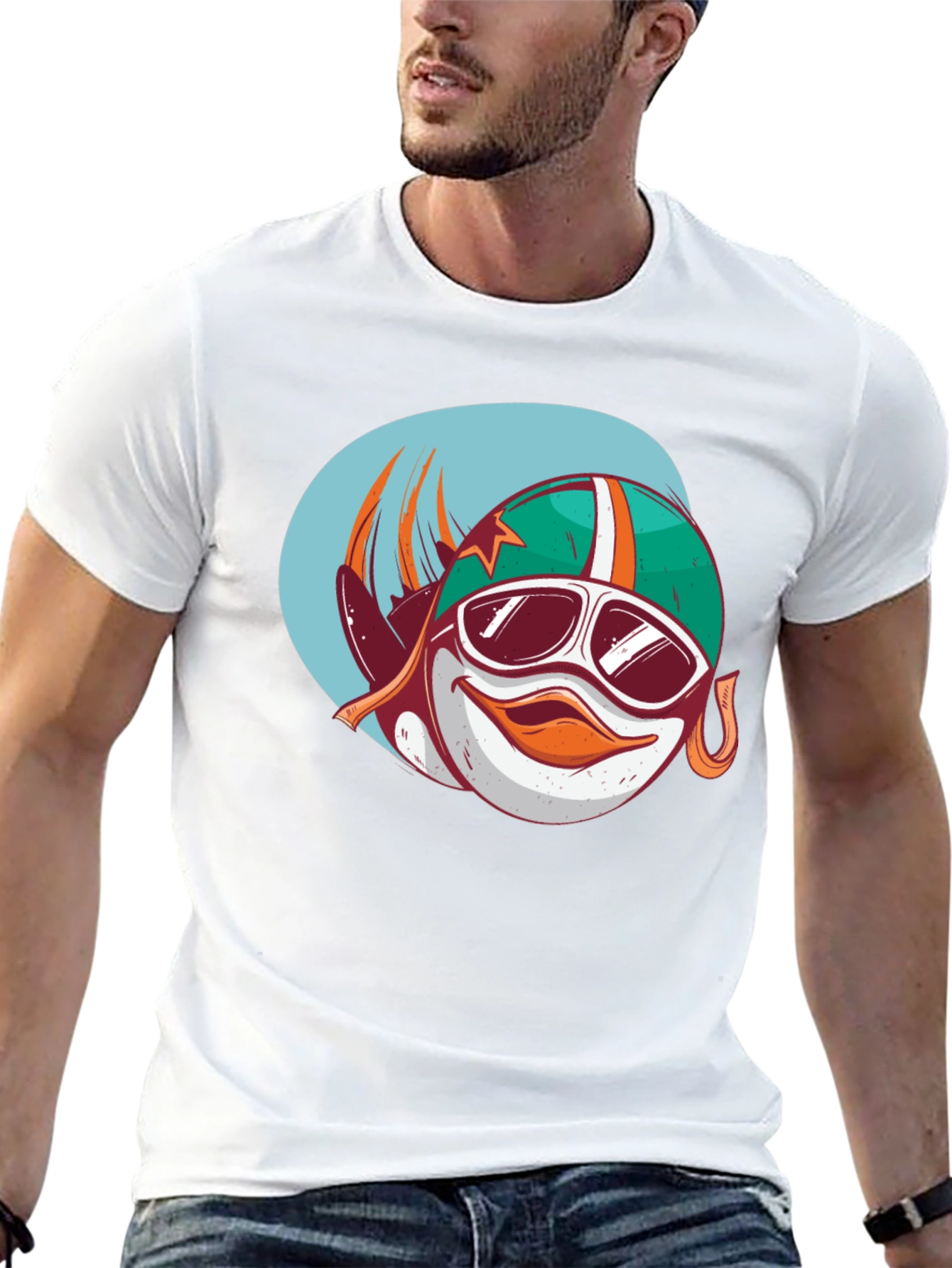 Cool Cartoon Racer Fish Graphic Black T-Shirt