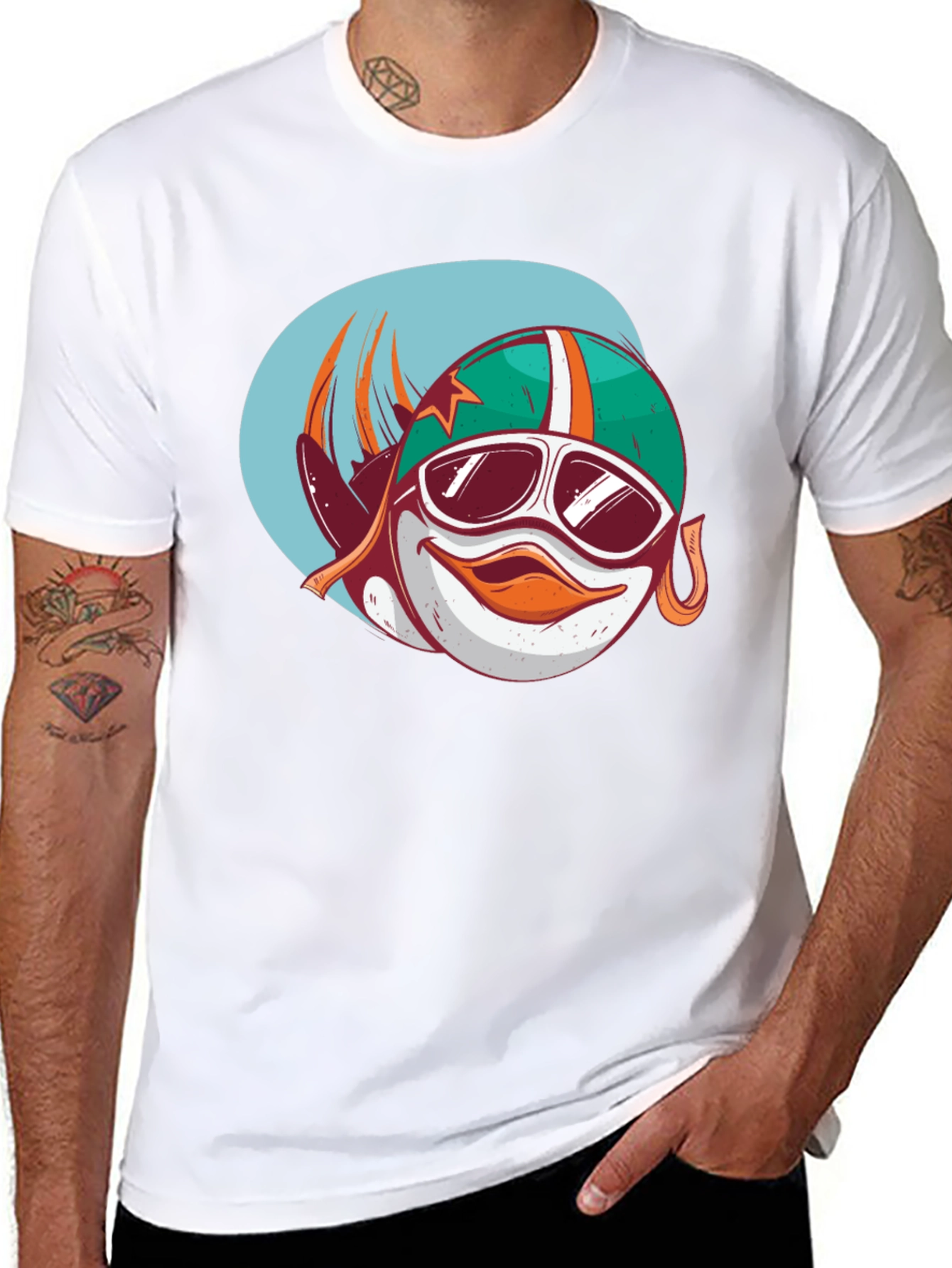 Cool Cartoon Racer Fish Graphic Black T-Shirt