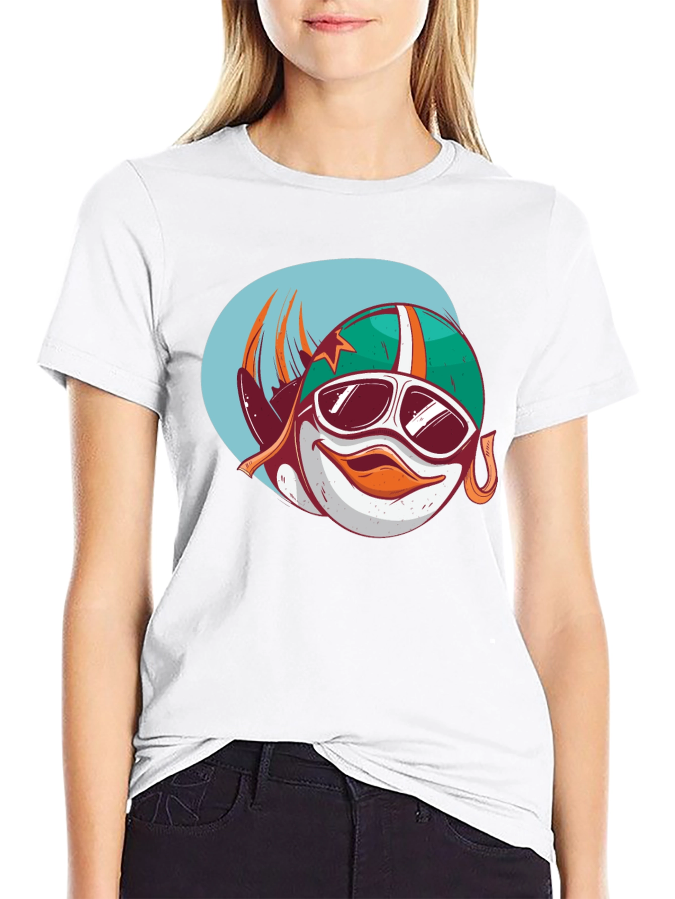 Cool Cartoon Racer Fish Graphic Black T-Shirt
