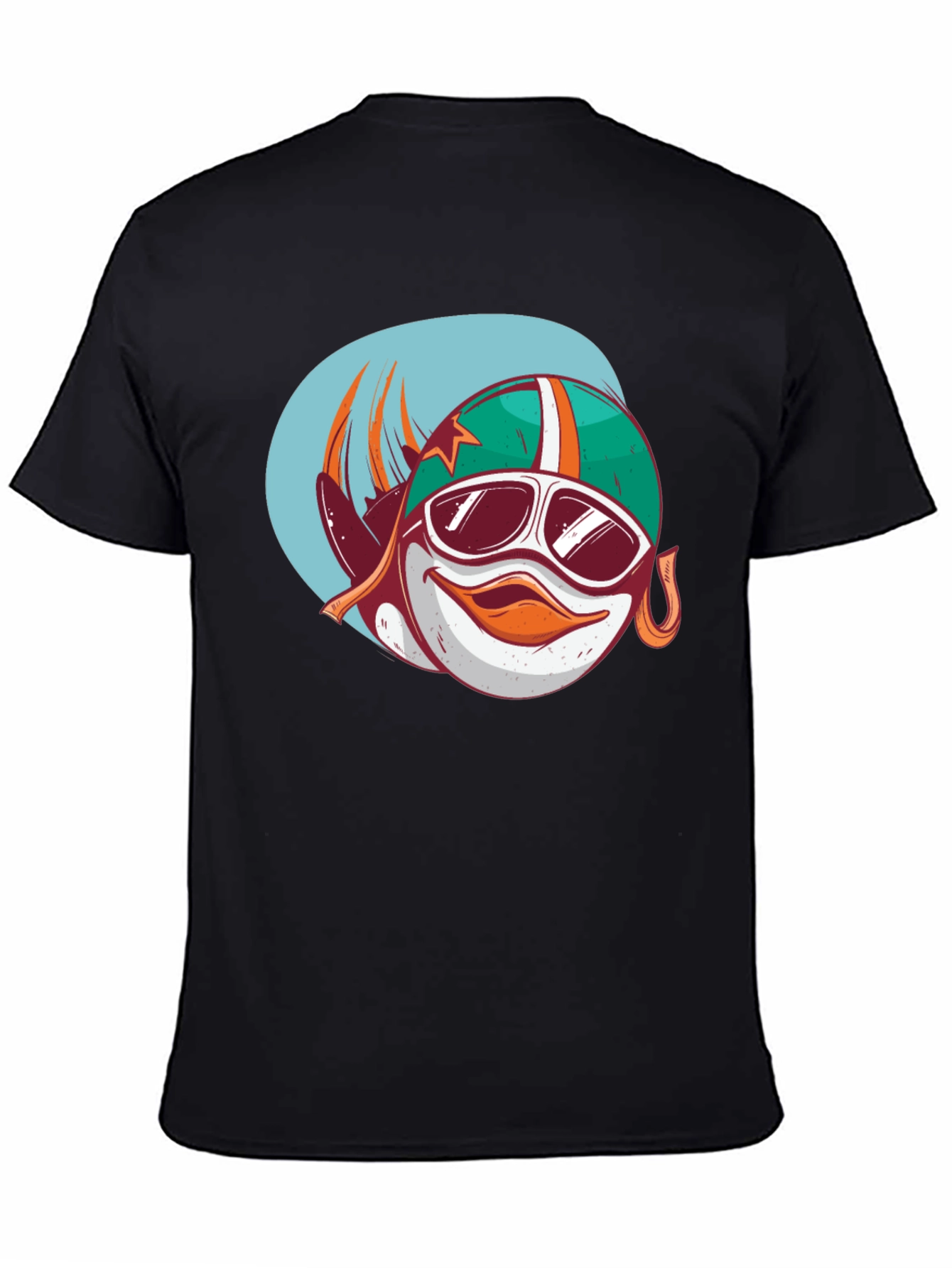 Cool Cartoon Racer Fish Graphic Black T-Shirt