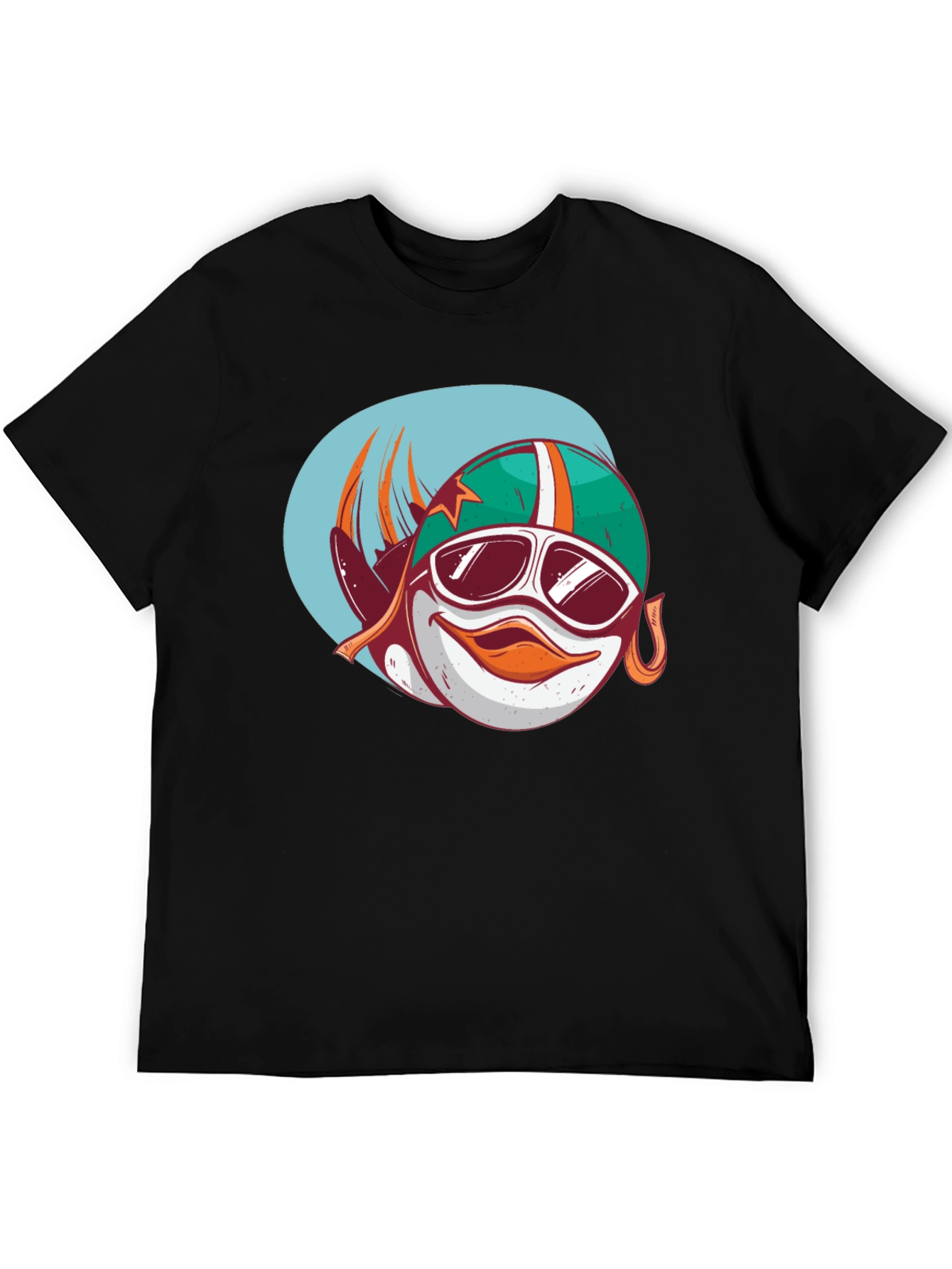 Cool Cartoon Racer Fish Graphic Black T-Shirt