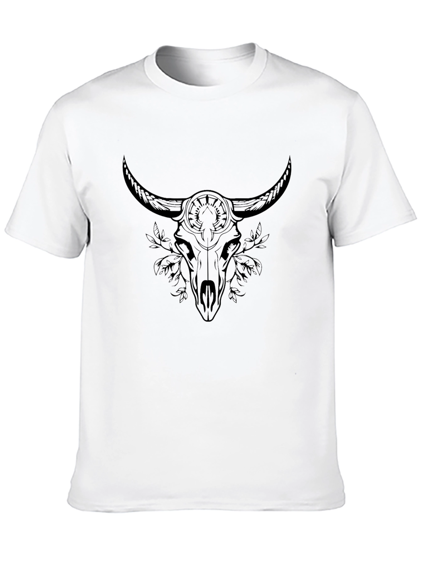 Black Graphic Tee - Bull Skull Design