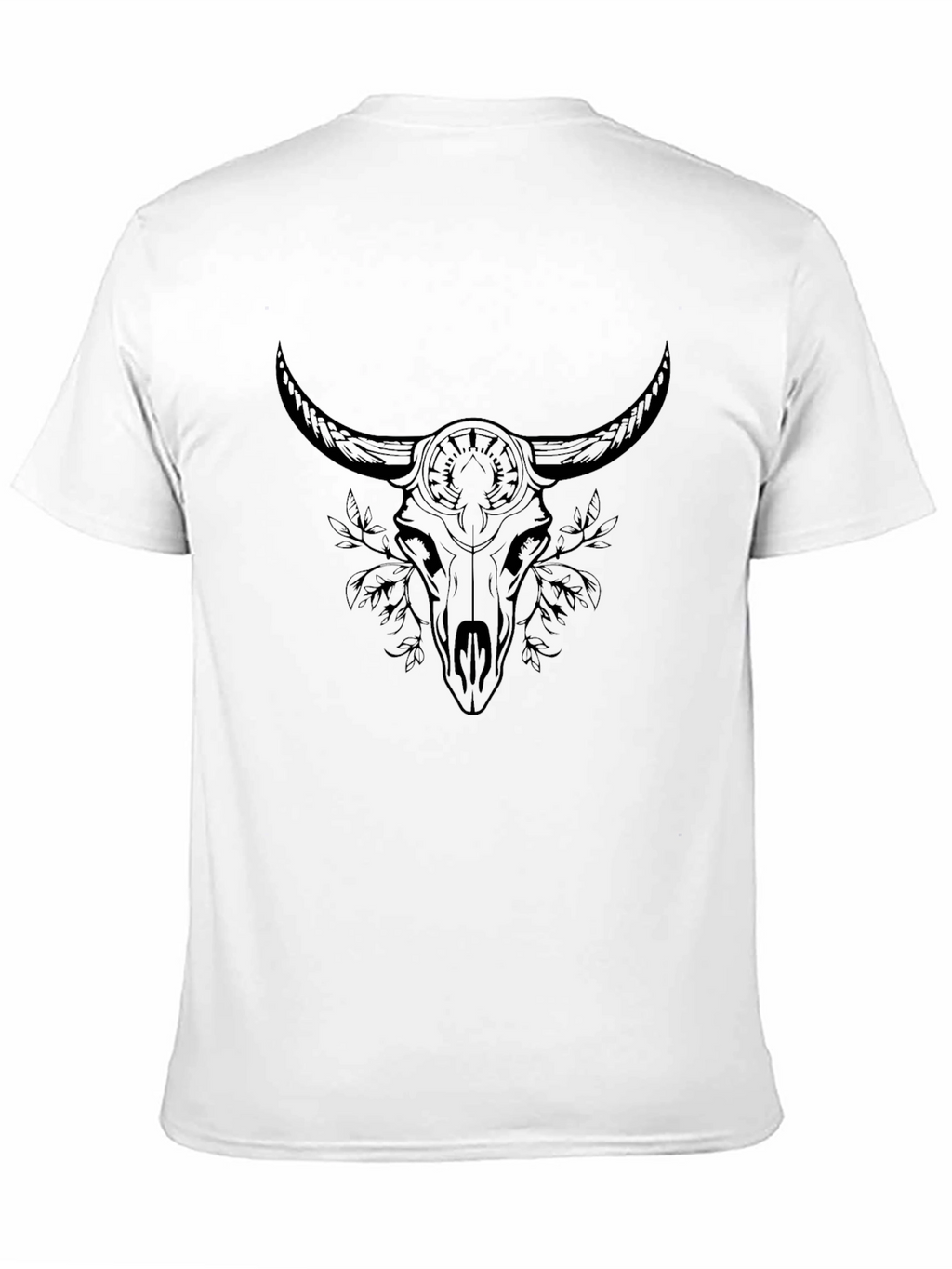 Black Graphic Tee - Bull Skull Design