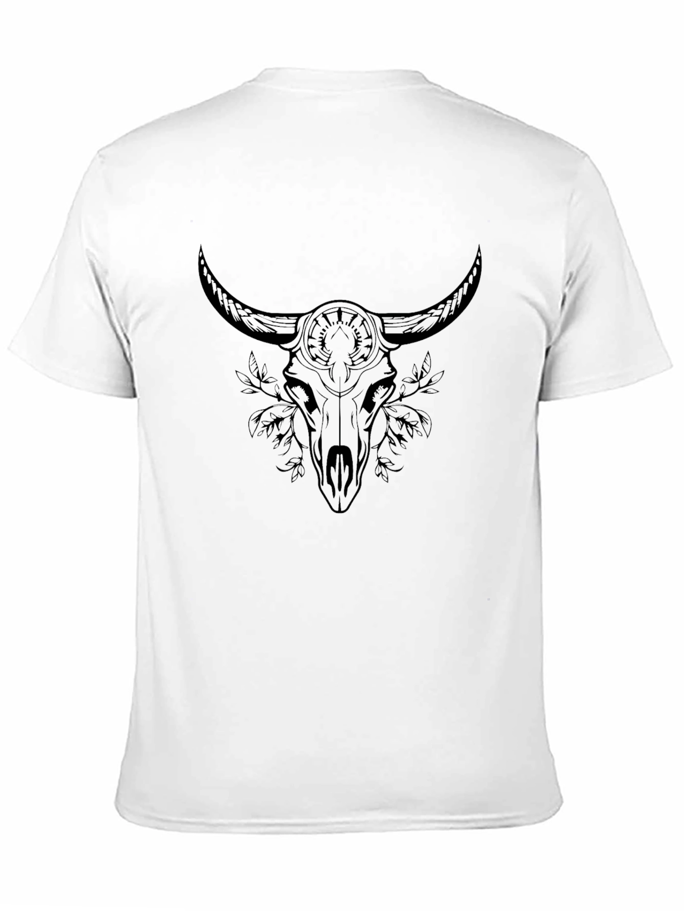Black Graphic Tee - Bull Skull Design