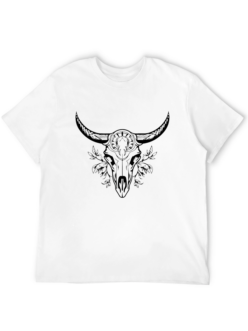 Black Graphic Tee - Bull Skull Design