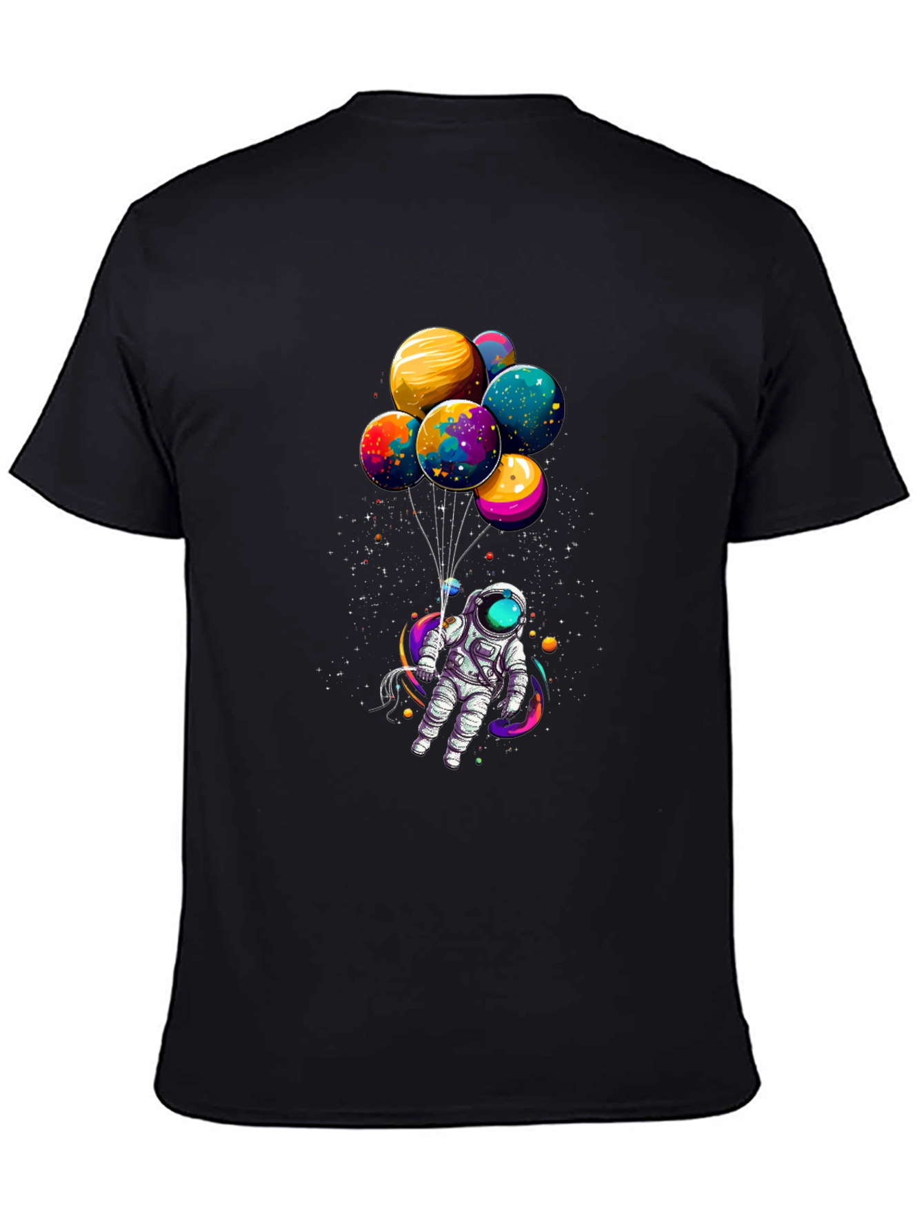 Astronaut with Planet Balloons Graphic Tee - Black