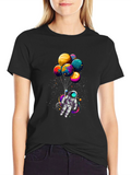 Astronaut with Planet Balloons Graphic Tee - Black