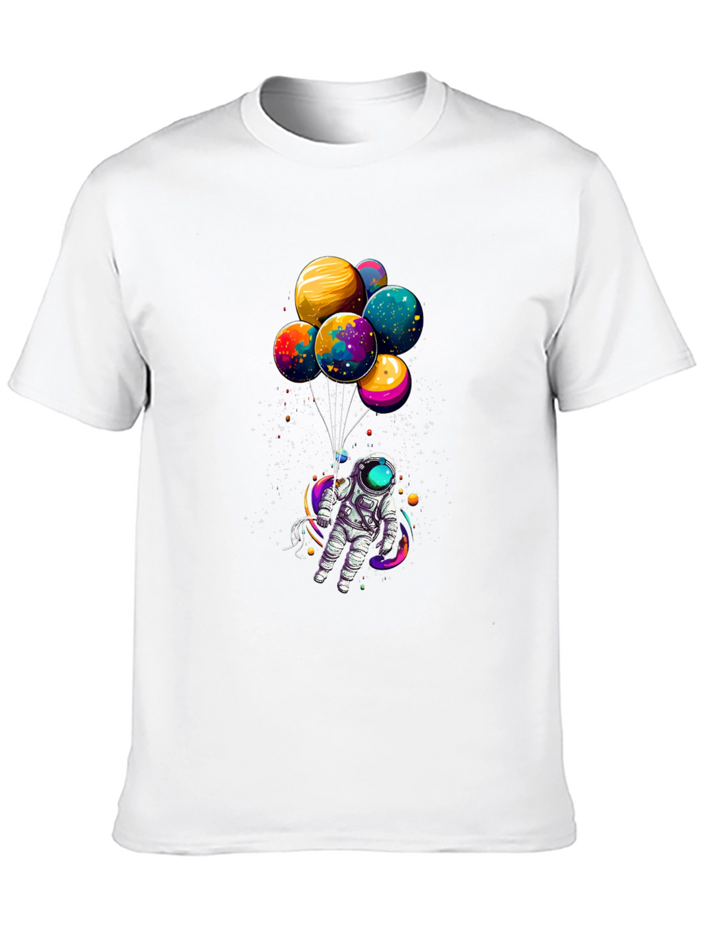 Astronaut with Planet Balloons Graphic Tee - Black