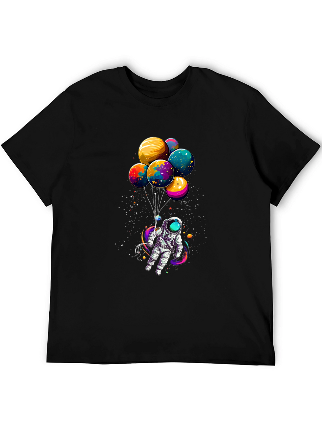 Astronaut with Planet Balloons Graphic Tee - Black