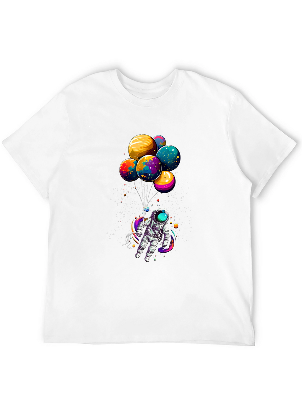 Astronaut with Planet Balloons Graphic Tee - Black