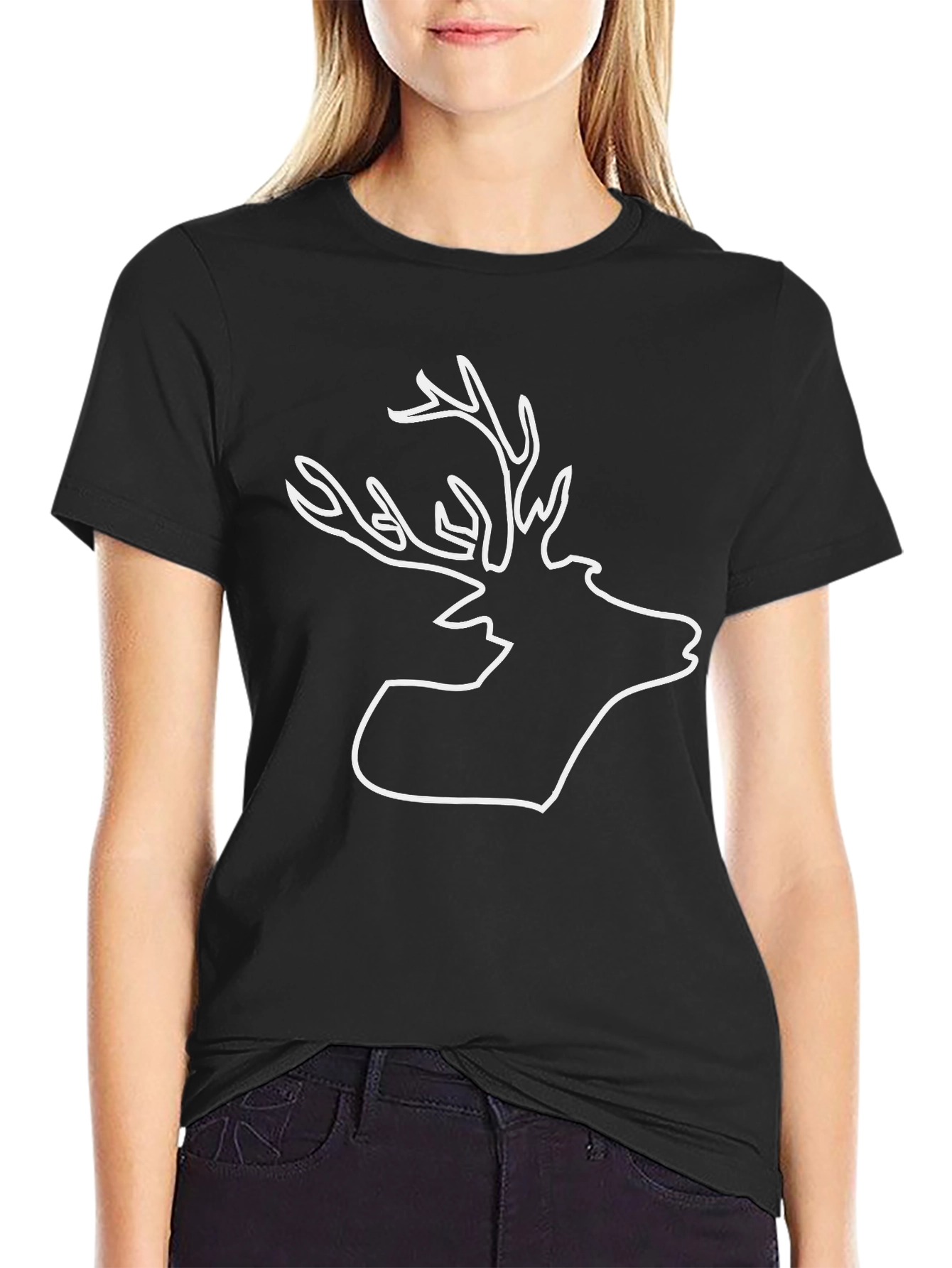 Stag Outline Graphic Black T-Shirt