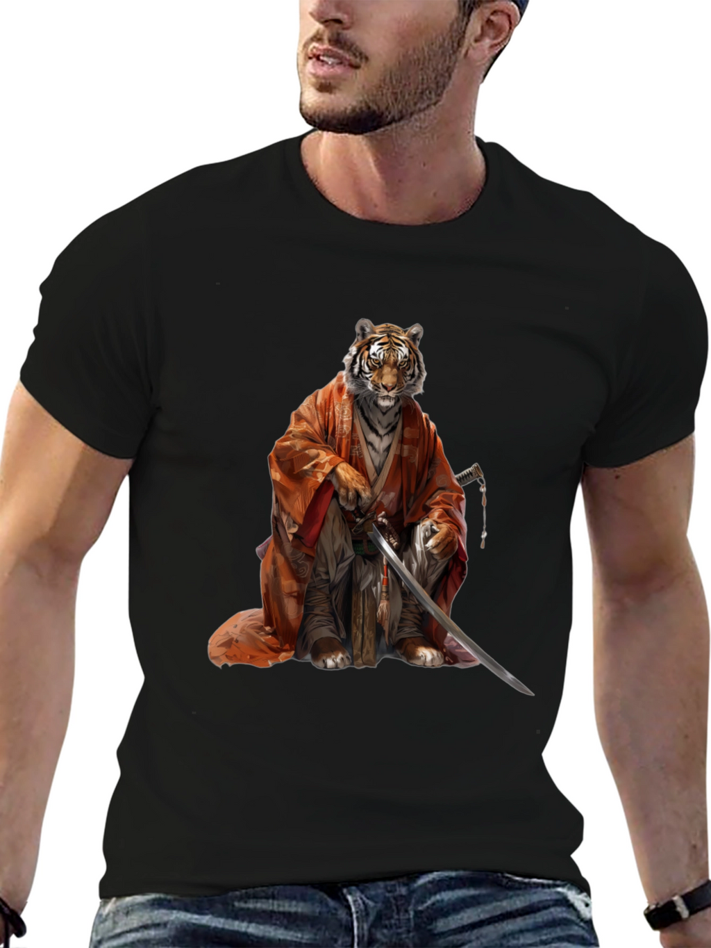 Tiger Samurai Black T-Shirt