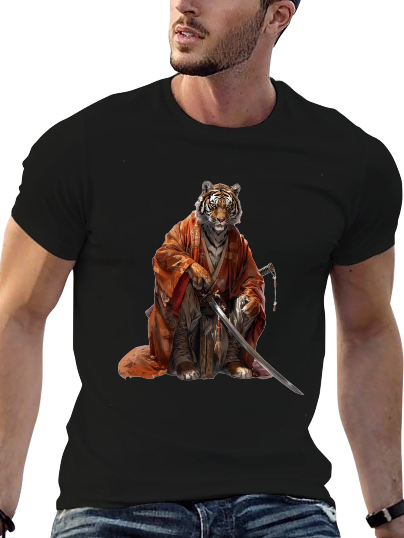 Tiger Samurai Black T-Shirt