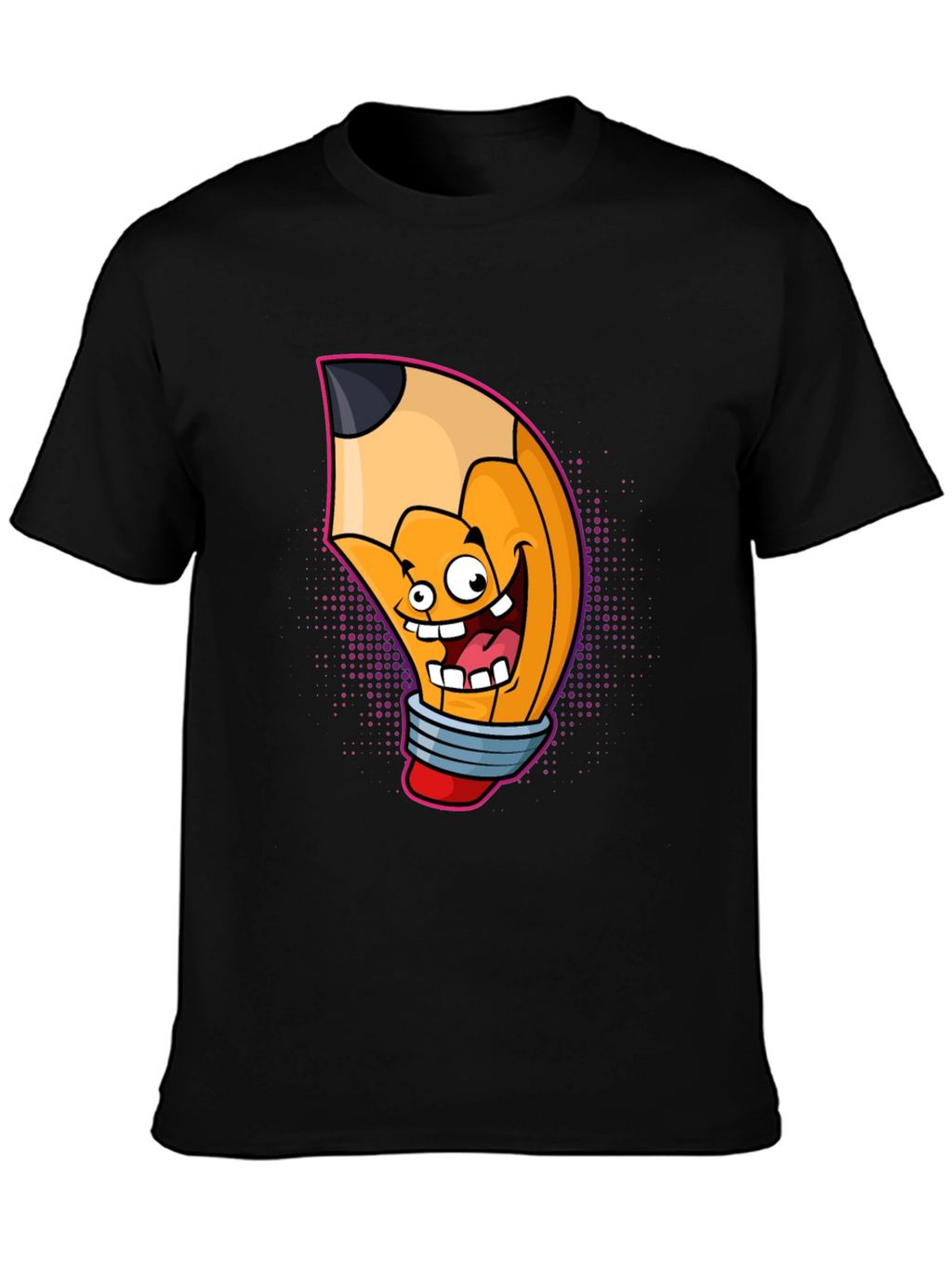 Cartoon Pencil Graphic Tee - Black Cotton T-Shirt