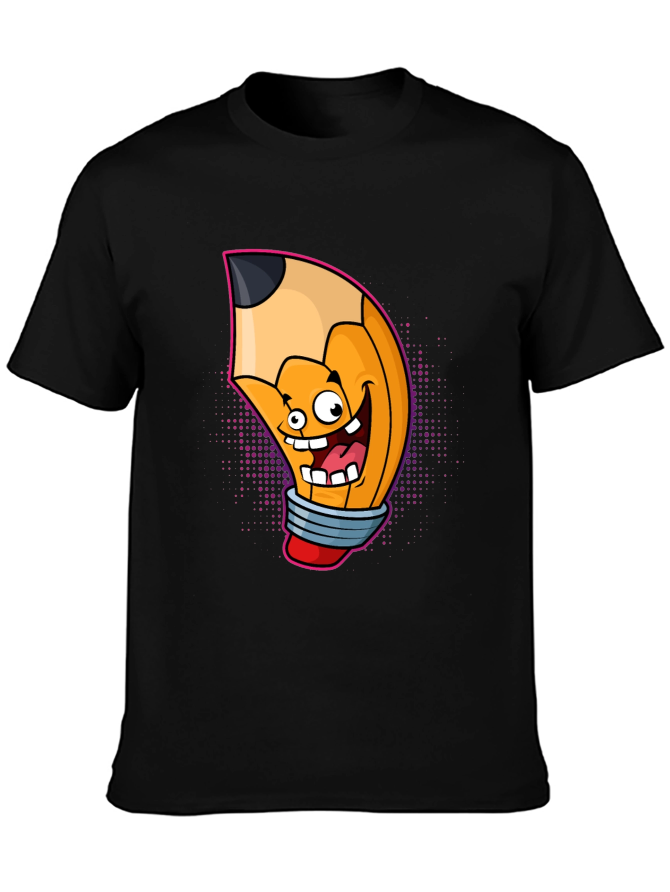 Cartoon Pencil Graphic Tee - Black Cotton T-Shirt