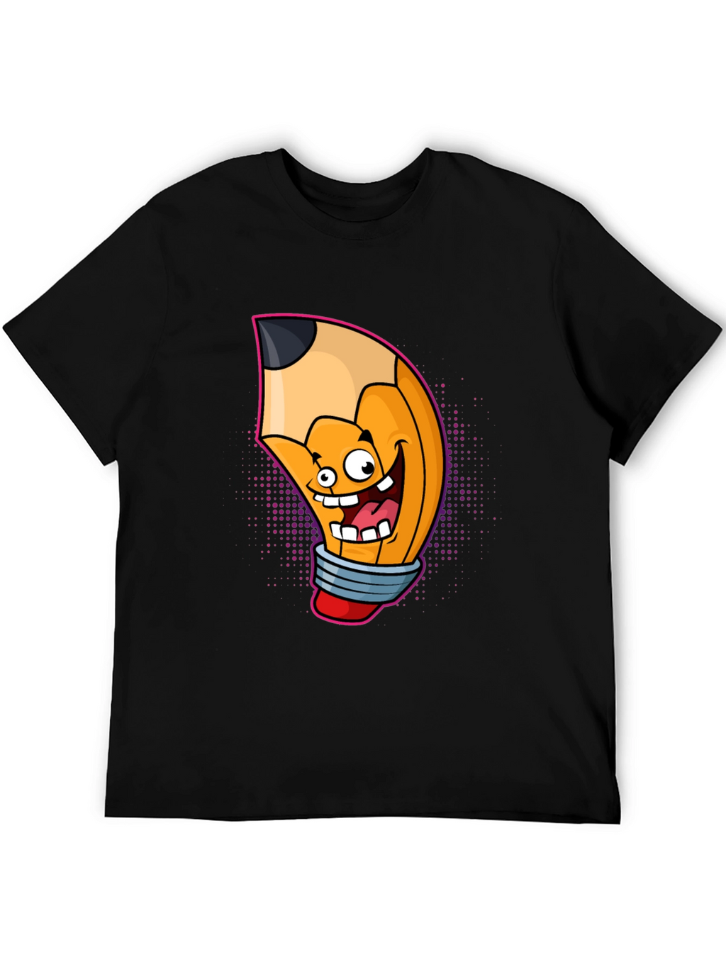 Cartoon Pencil Graphic Tee - Black Cotton T-Shirt