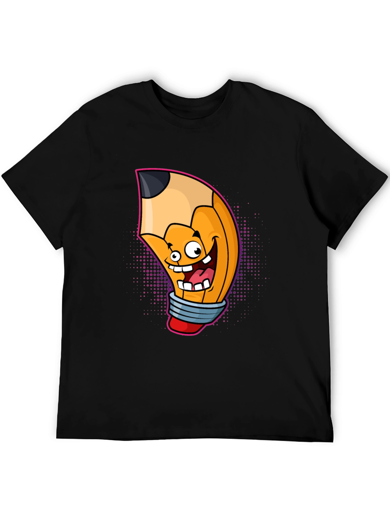 Cartoon Pencil Graphic Tee - Black Cotton T-Shirt
