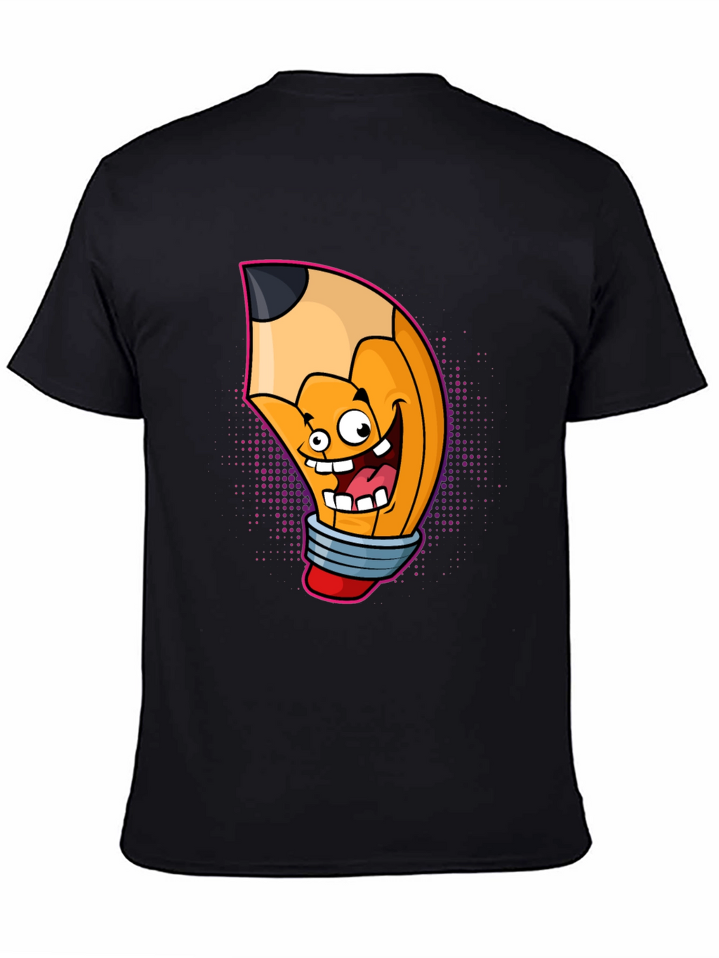 Cartoon Pencil Graphic Tee - Black Cotton T-Shirt