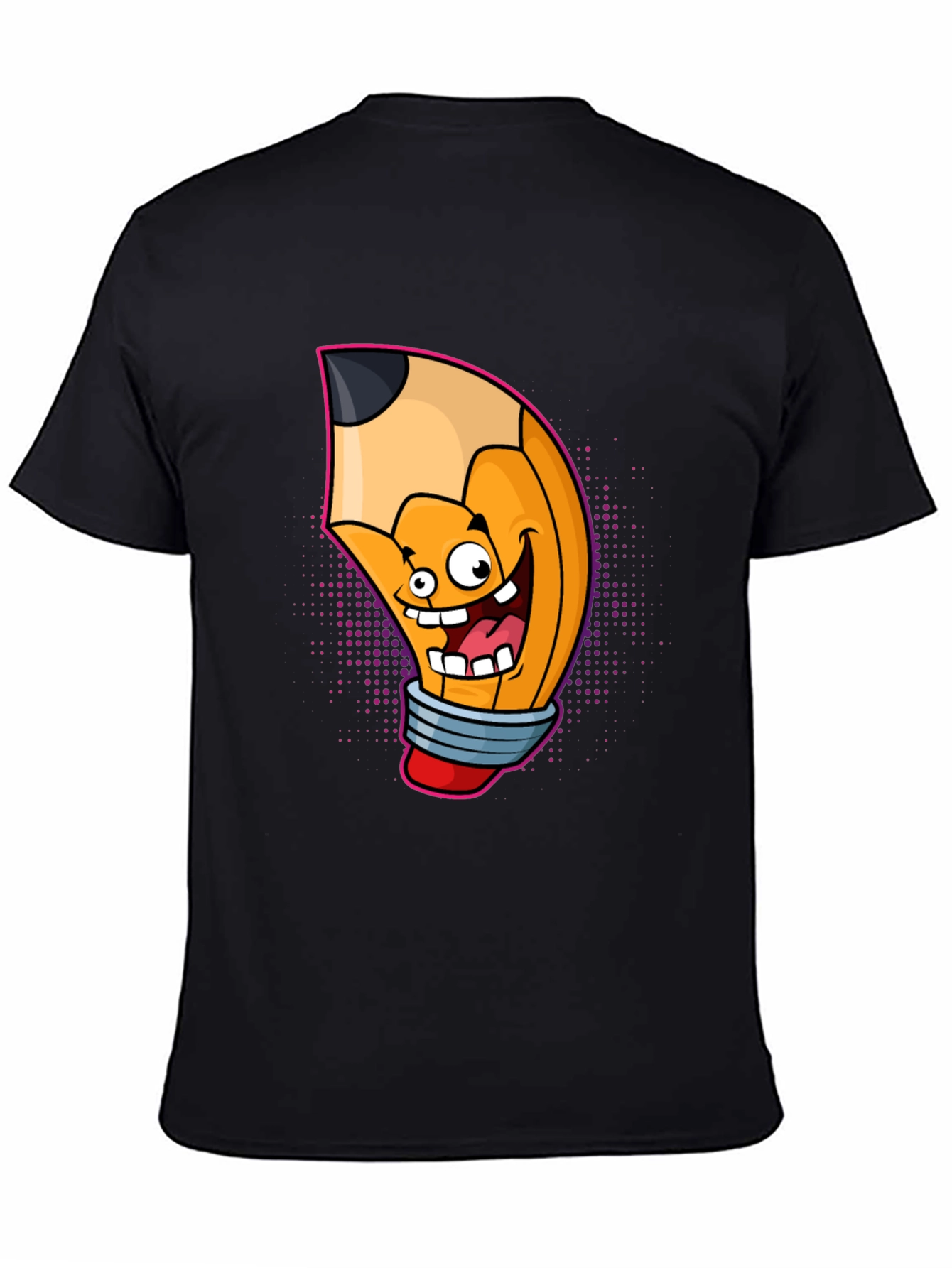 Cartoon Pencil Graphic Tee - Black Cotton T-Shirt