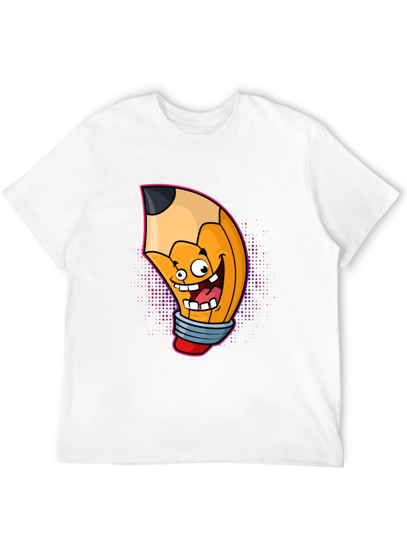 Cartoon Pencil Graphic Tee - Black Cotton T-Shirt
