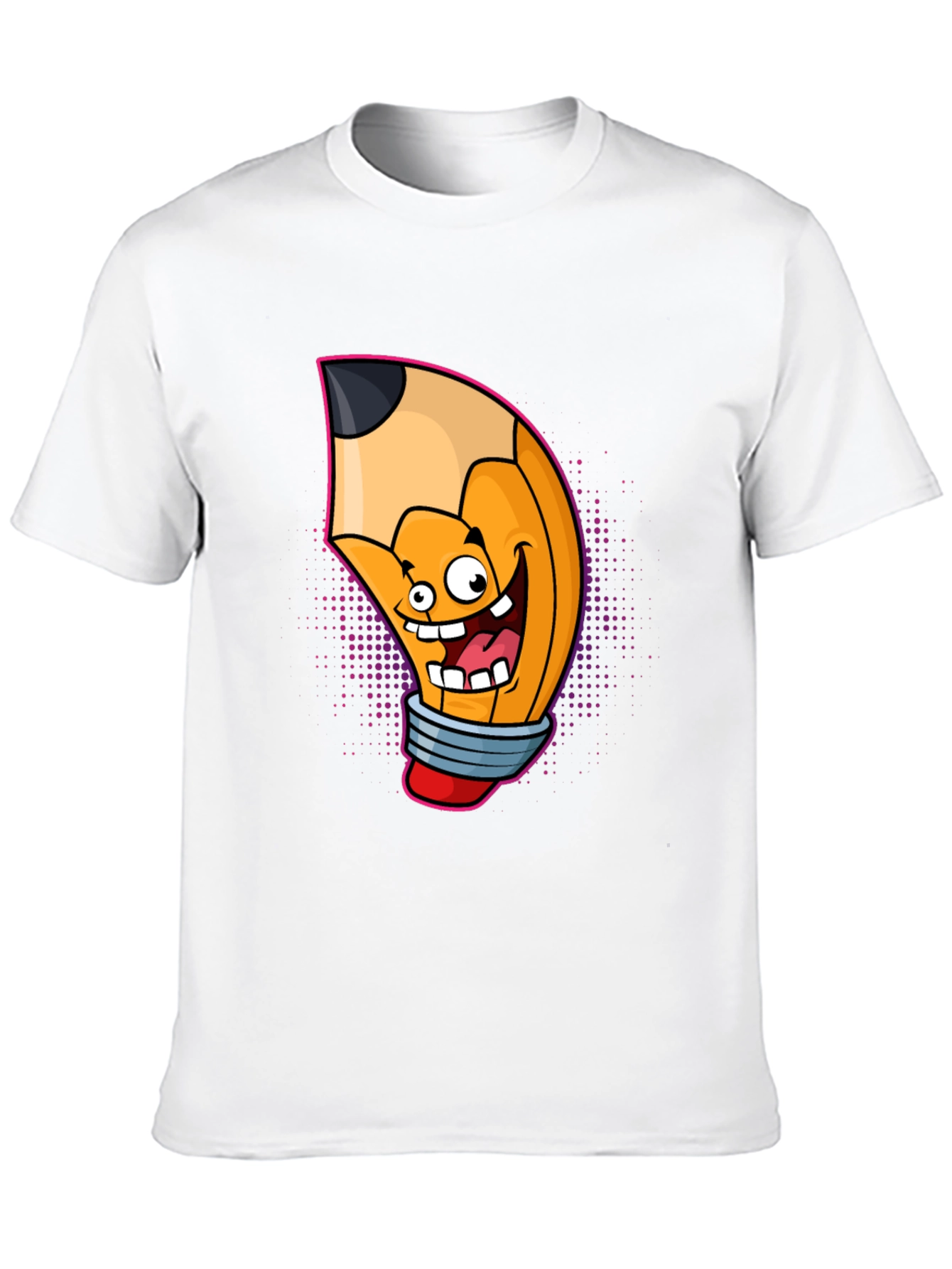 Cartoon Pencil Graphic Tee - Black Cotton T-Shirt