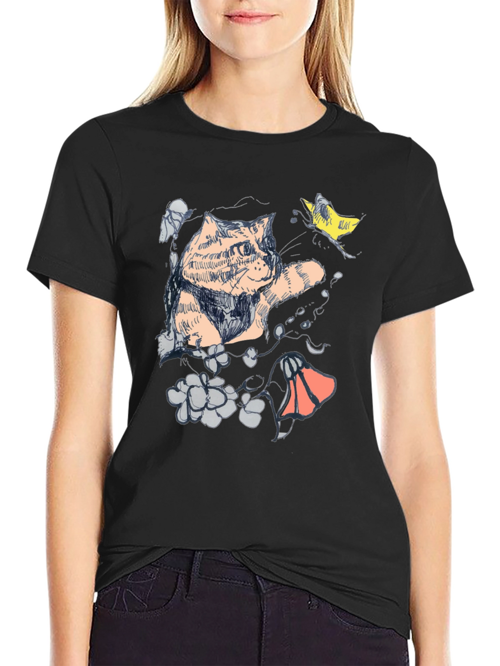 Cat Art Graphic T-Shirt - Unique Artistic Design