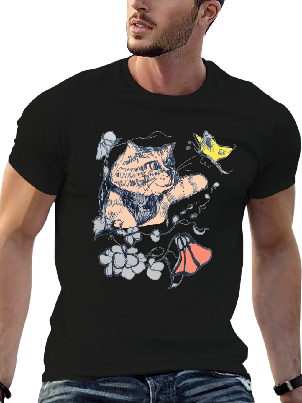 Cat Art Graphic T-Shirt - Unique Artistic Design