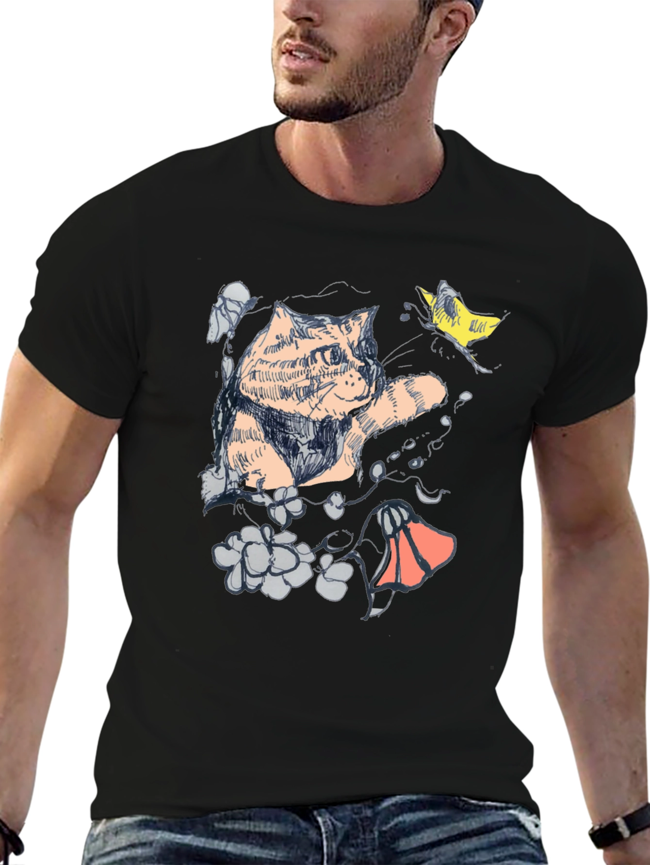 Cat Art Graphic T-Shirt - Unique Artistic Design