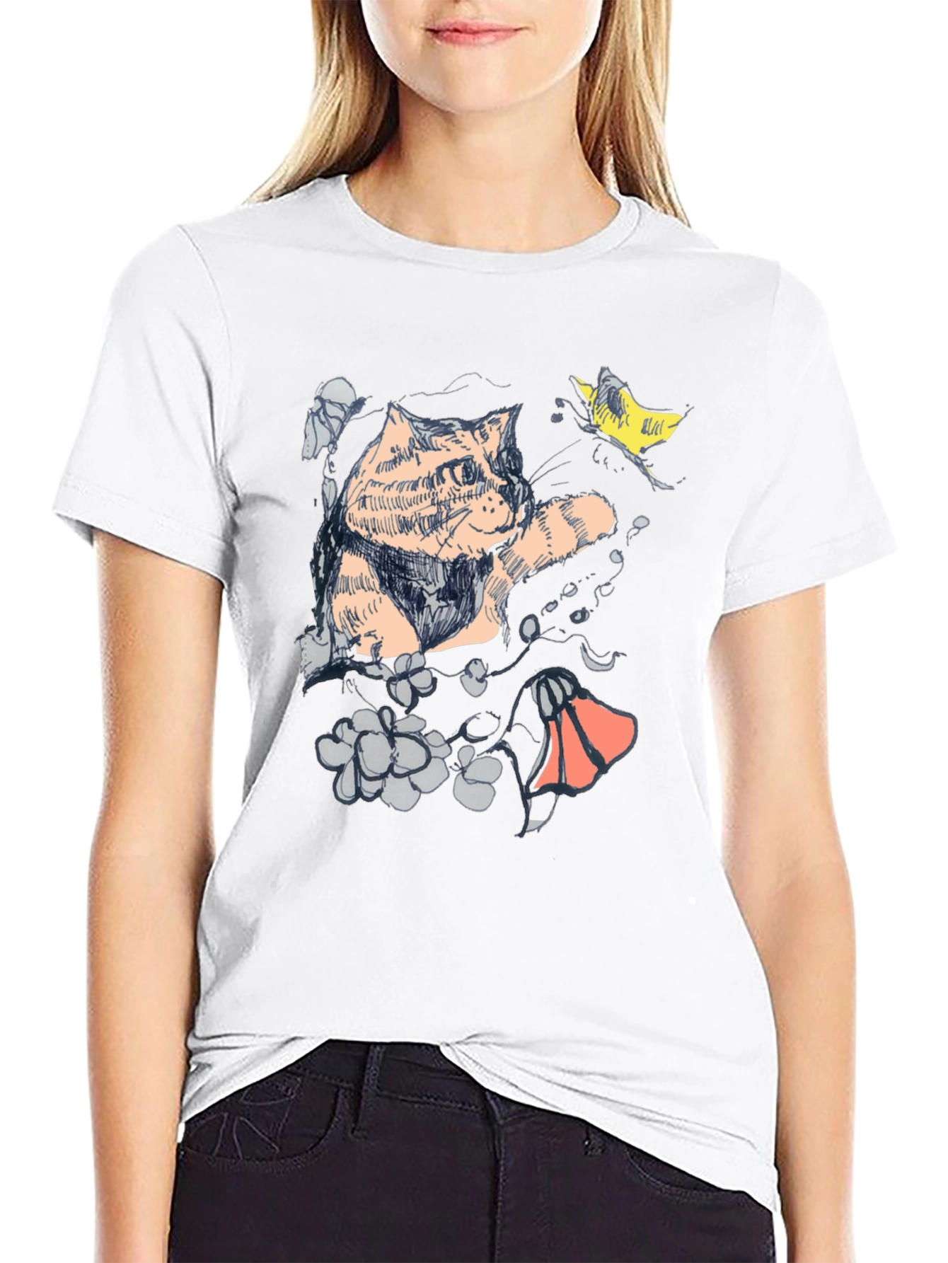 Cat Art Graphic T-Shirt - Unique Artistic Design