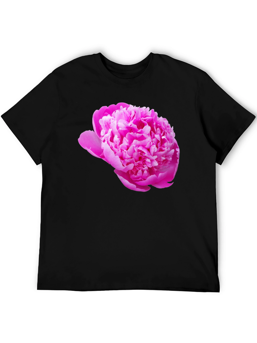 Black Tee with Pink Peony Flower Print