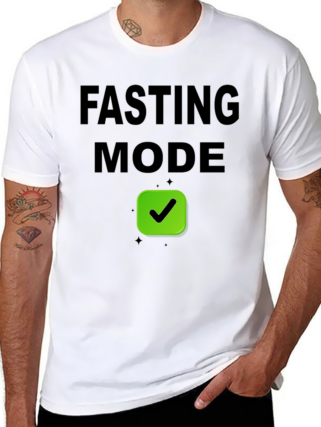Fasting Mode T-Shirt - Black Tee with Green Checkmark