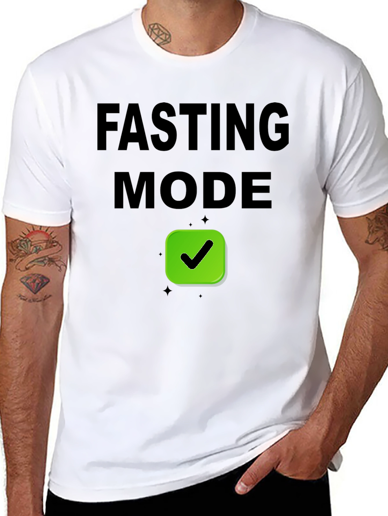 Fasting Mode T-Shirt - Black Tee with Green Checkmark