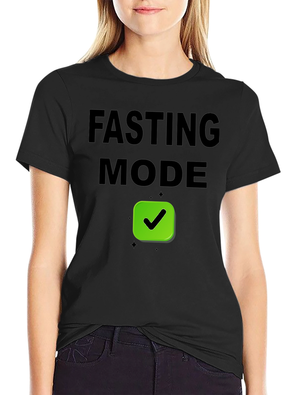 Fasting Mode T-Shirt - Black Tee with Green Checkmark
