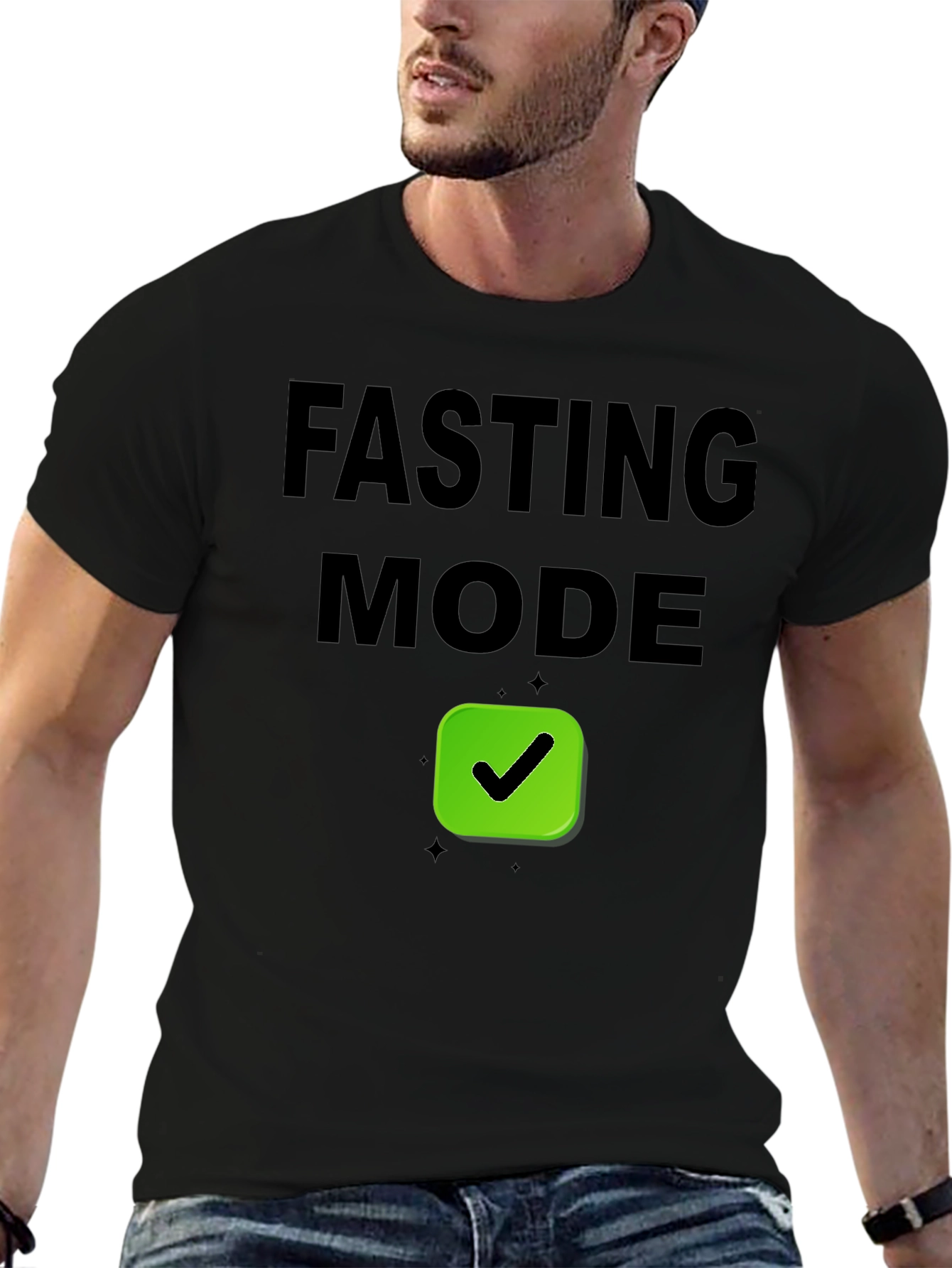 Fasting Mode T-Shirt - Black Tee with Green Checkmark