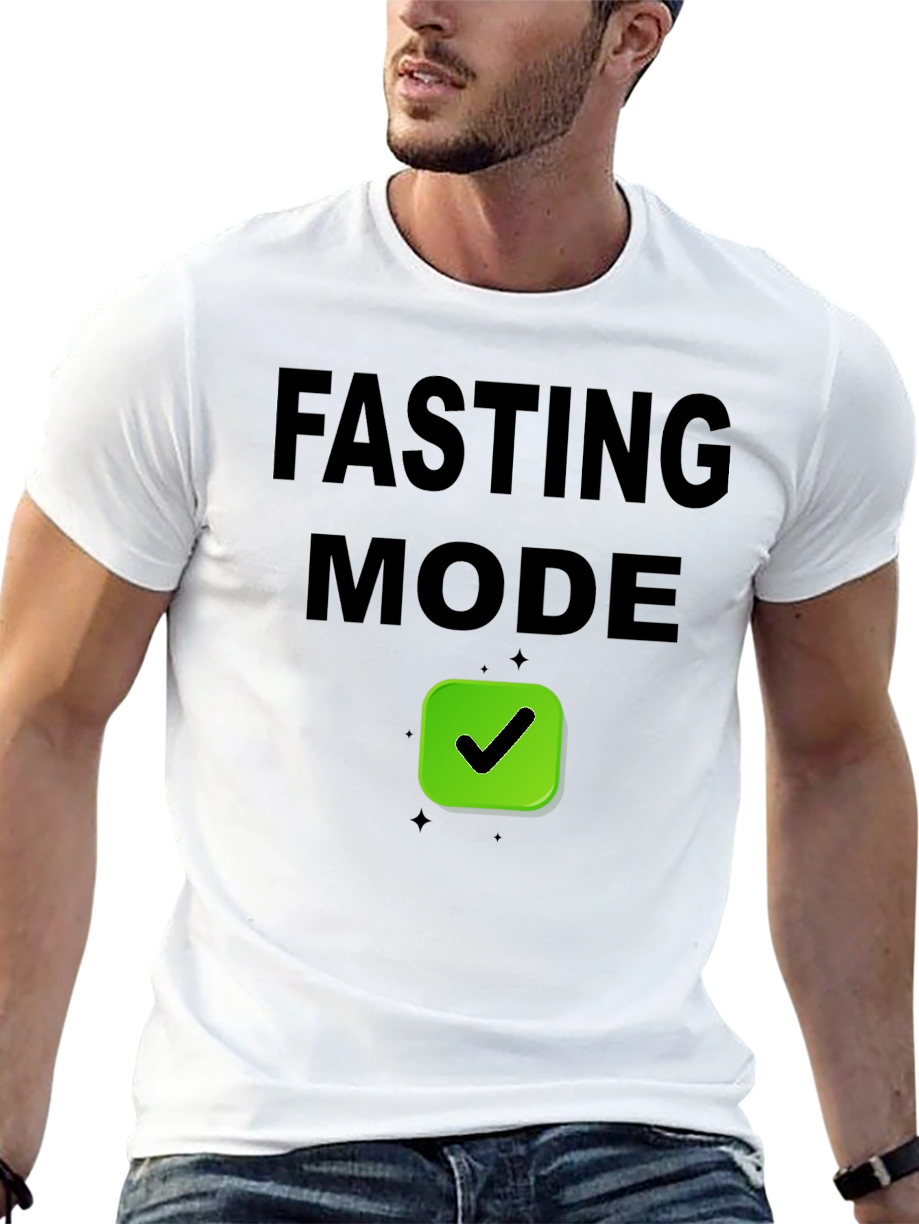Fasting Mode T-Shirt - Black Tee with Green Checkmark