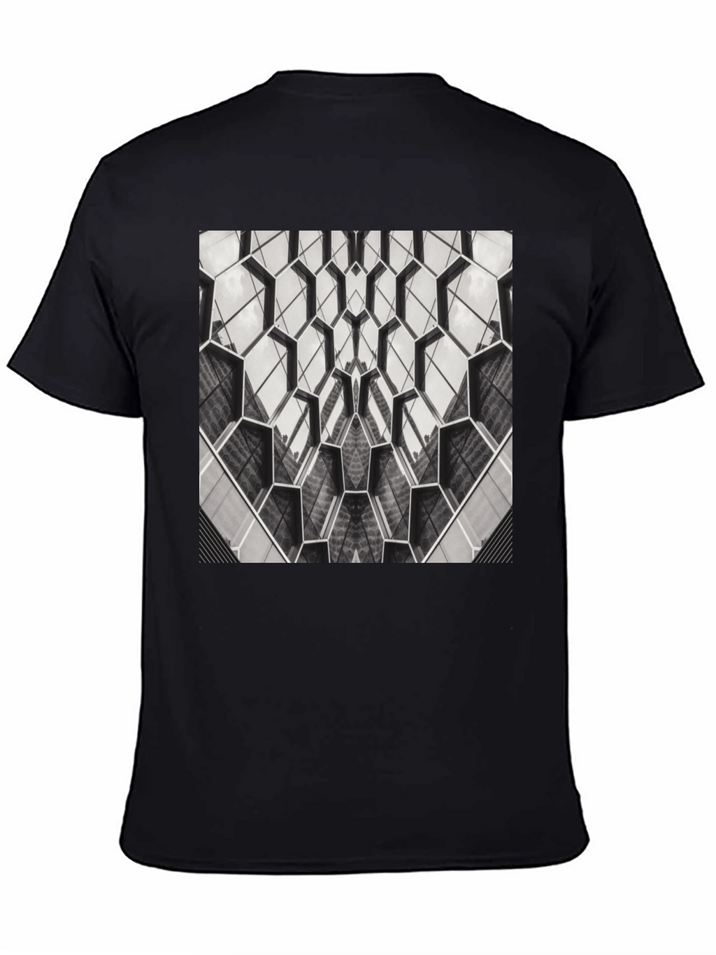 Geometric Hexagon Pattern Black T-Shirt