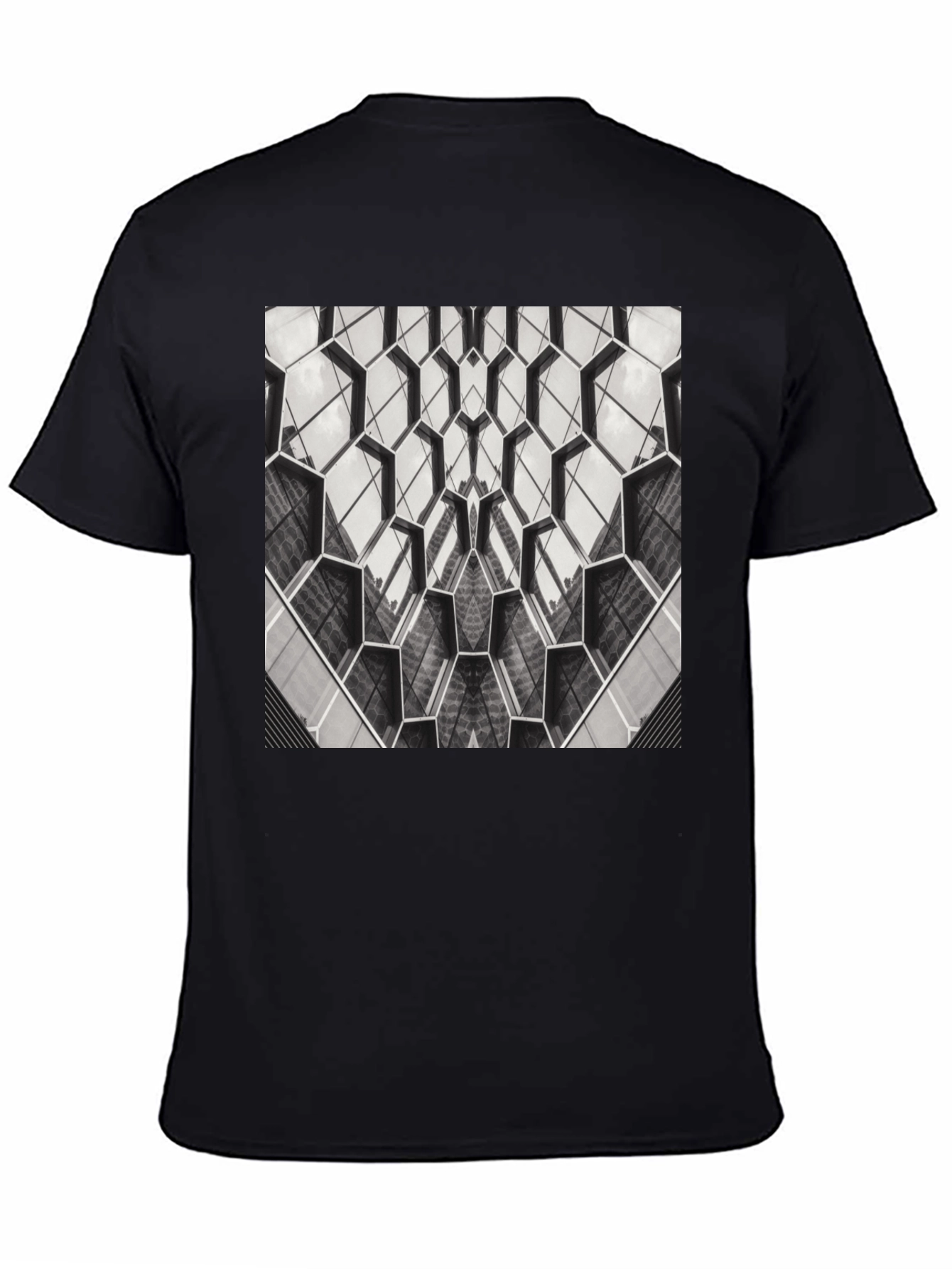 Geometric Hexagon Pattern Black T-Shirt
