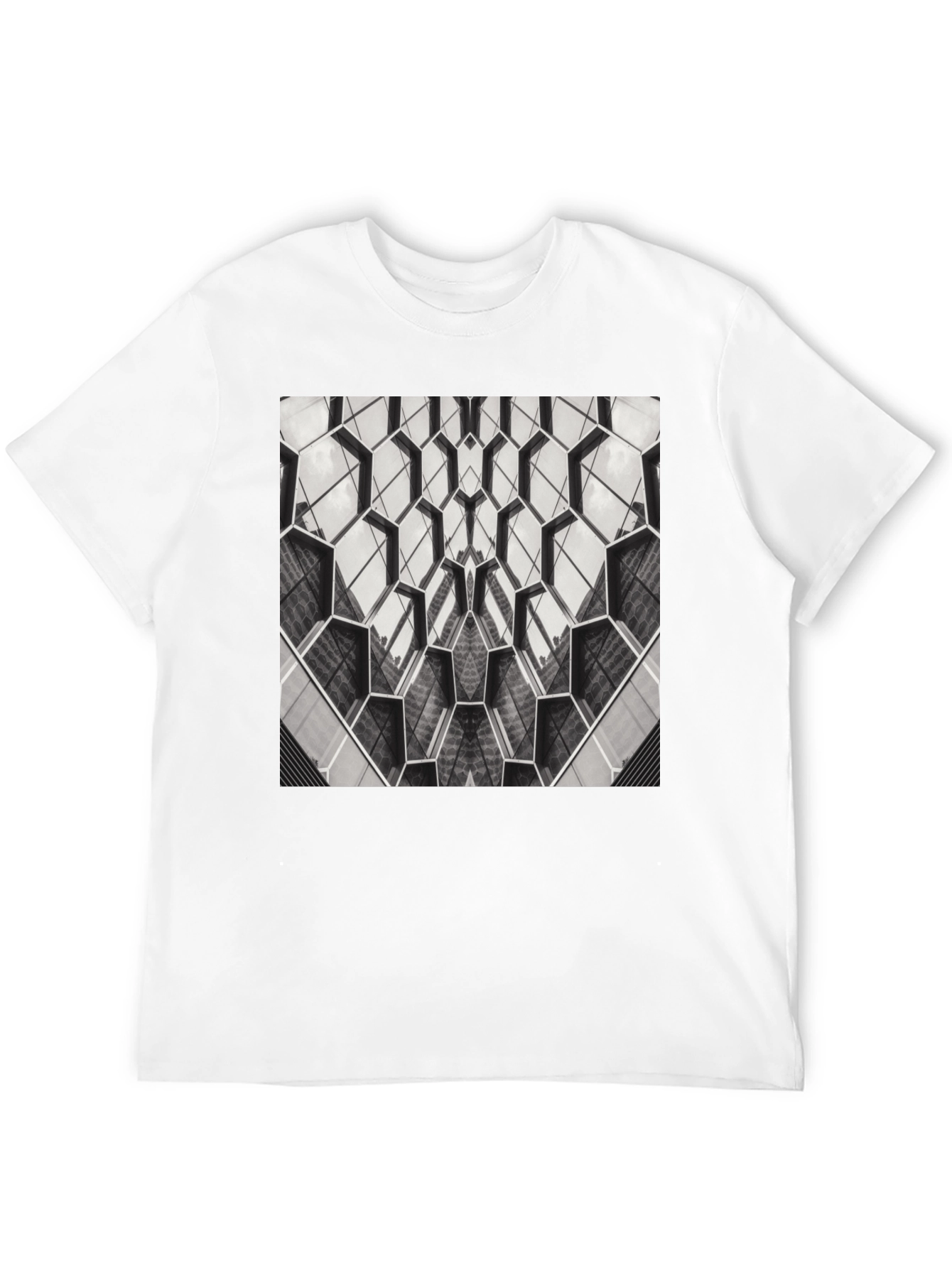 Geometric Hexagon Pattern Black T-Shirt