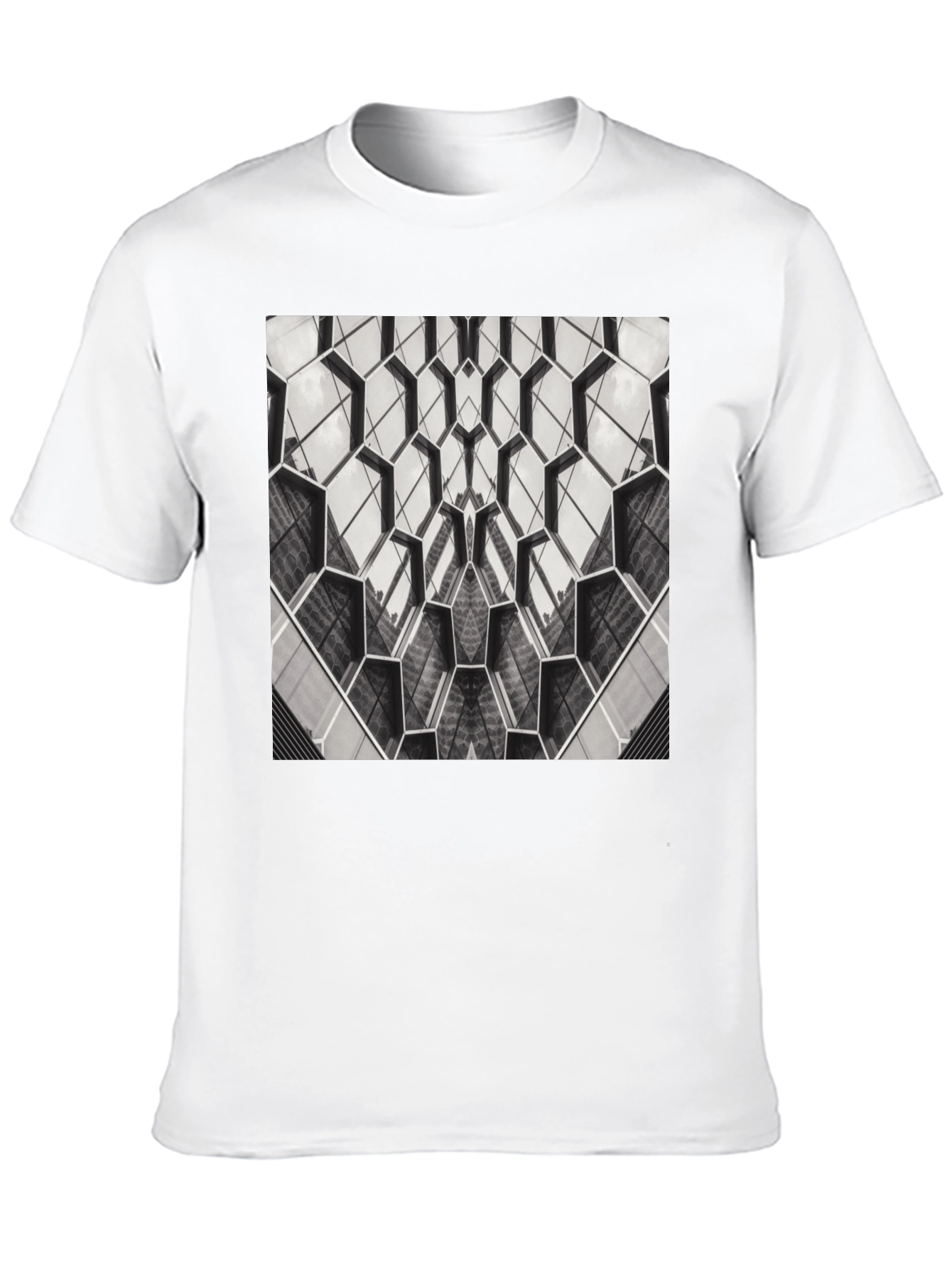 Geometric Hexagon Pattern Black T-Shirt