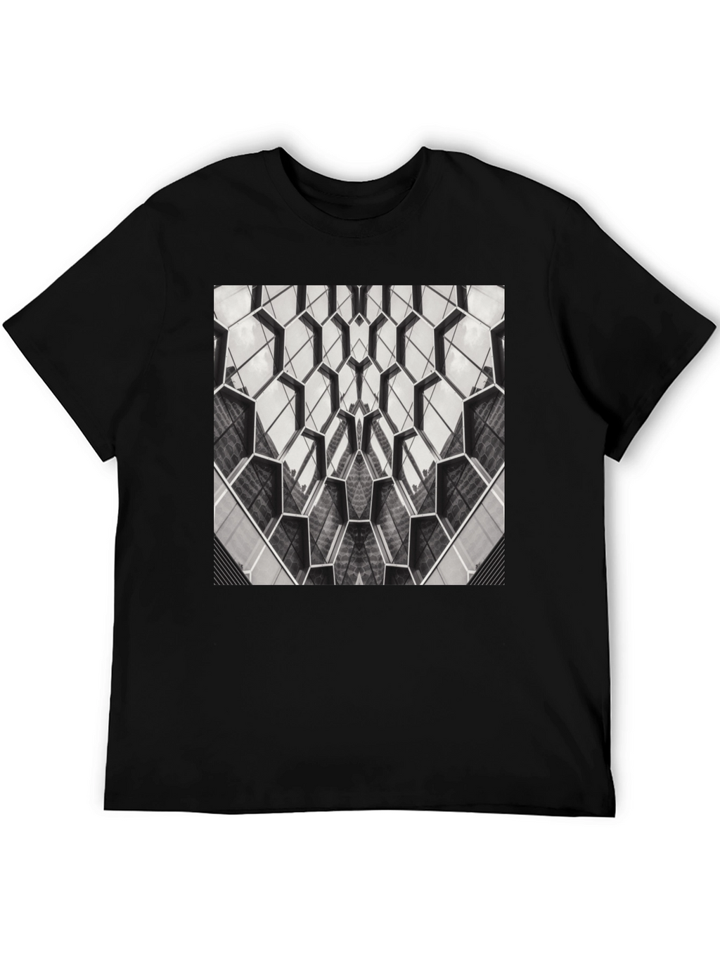 Geometric Hexagon Pattern Black T-Shirt