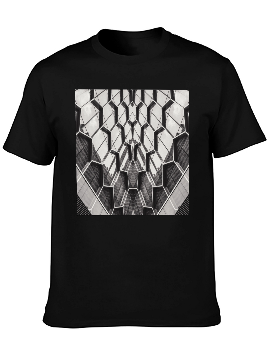 Geometric Hexagon Pattern Black T-Shirt