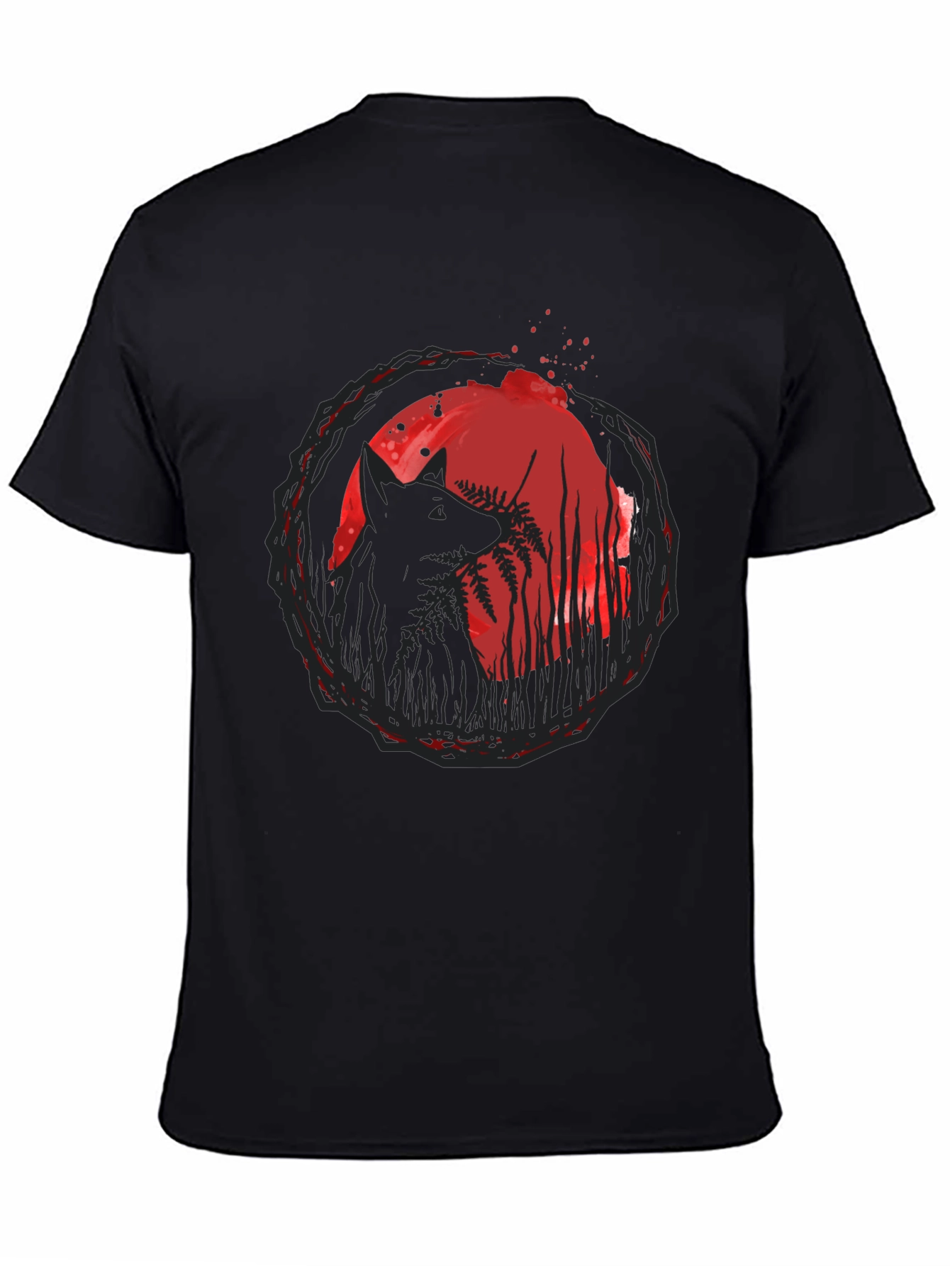 Wolf & Moon Graphic Tee - Trendy Black T-Shirt